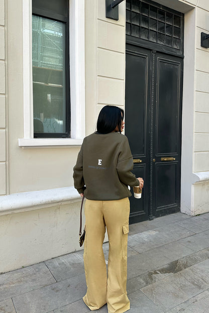 Khaki Oversize Back Printed Sweat