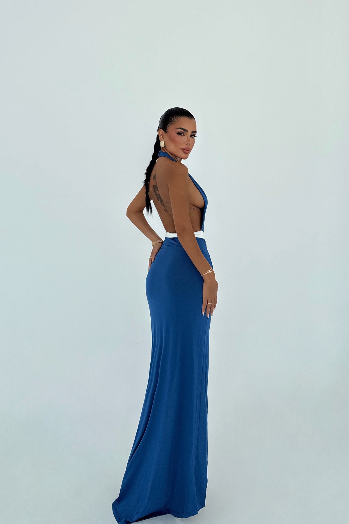 İndigo Giselle Fiyonk Detaylı Yırtmaçlı Elbise 28