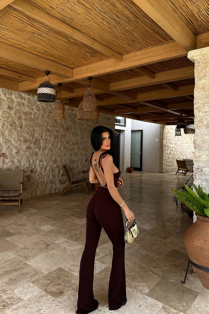 Brown Adela Long Jumpsuit