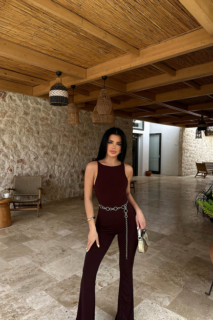 Brown Adela Long Jumpsuit