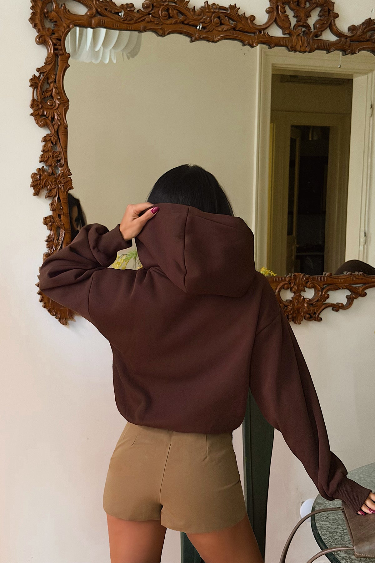 Kahverengi Basic Kapşonlu Sweat 5