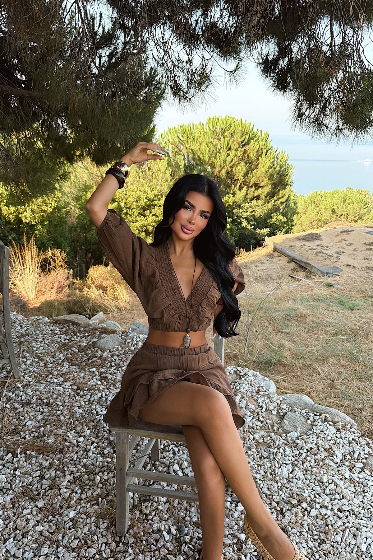 Kahverengi Fırfır Detay Etekli Takım 2