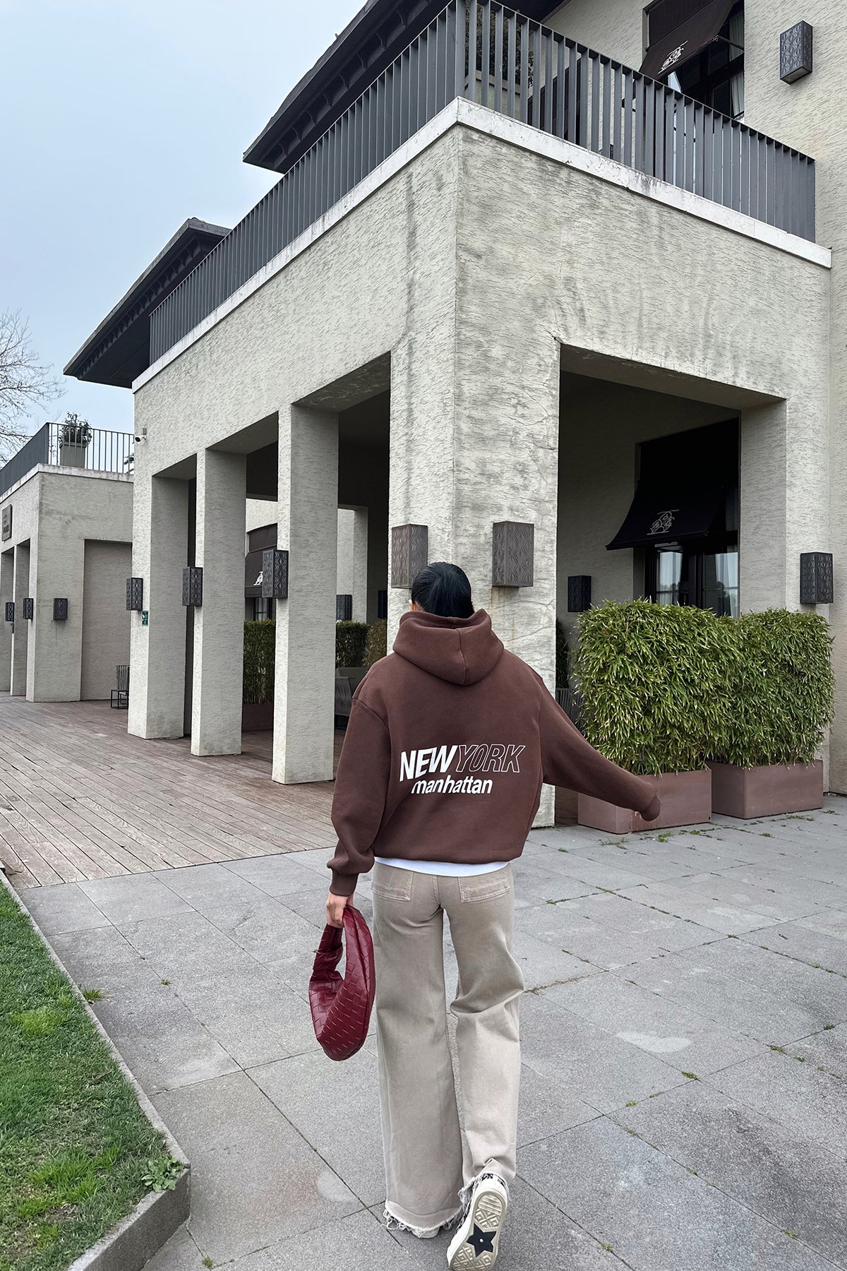 Brown New York Printed Hooded Sweater