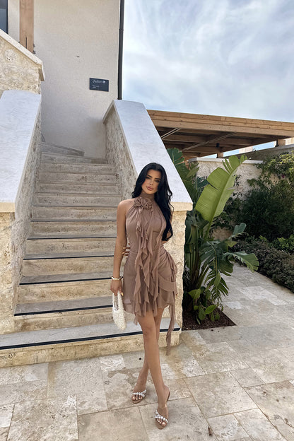 Brown Polina Ruffle Dress