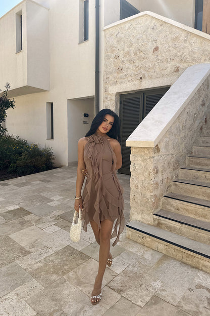 Brown Polina Ruffle Dress