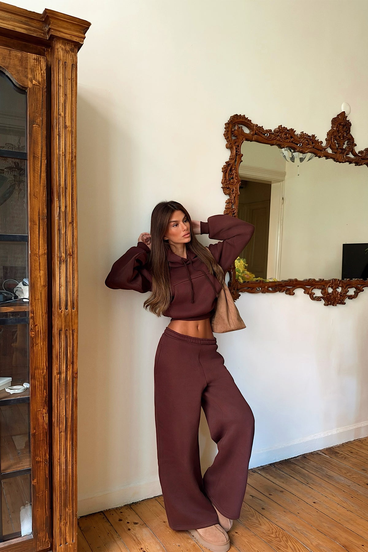 Kahverengi Sweat Detay Pantolonlu Takım 3