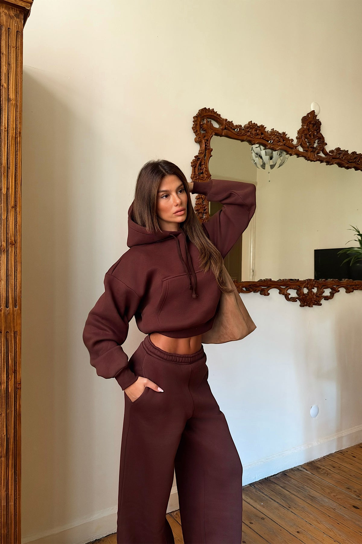 Kahverengi Sweat Detay Pantolonlu Takım 4