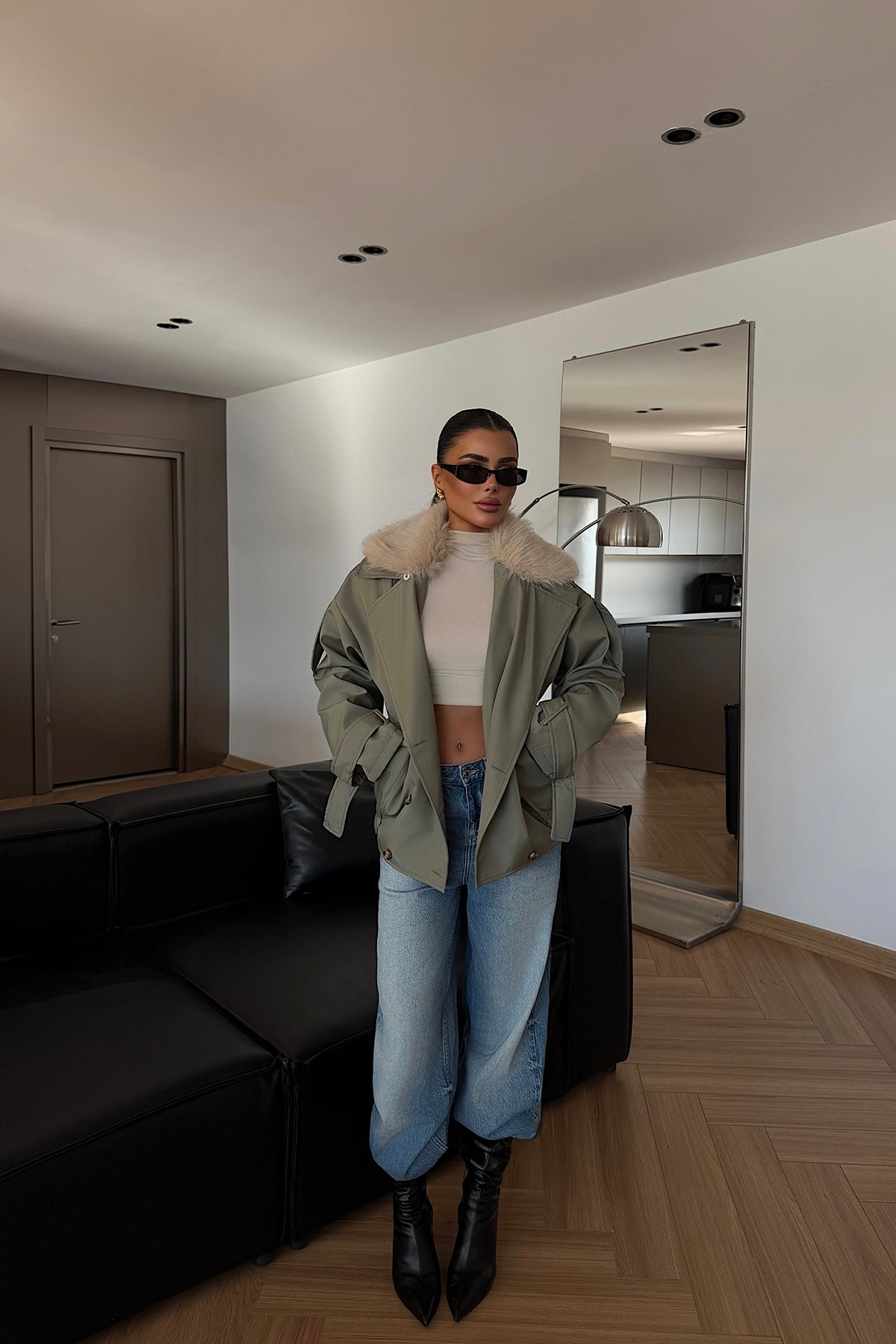 Khaki Fur Detail Jacket