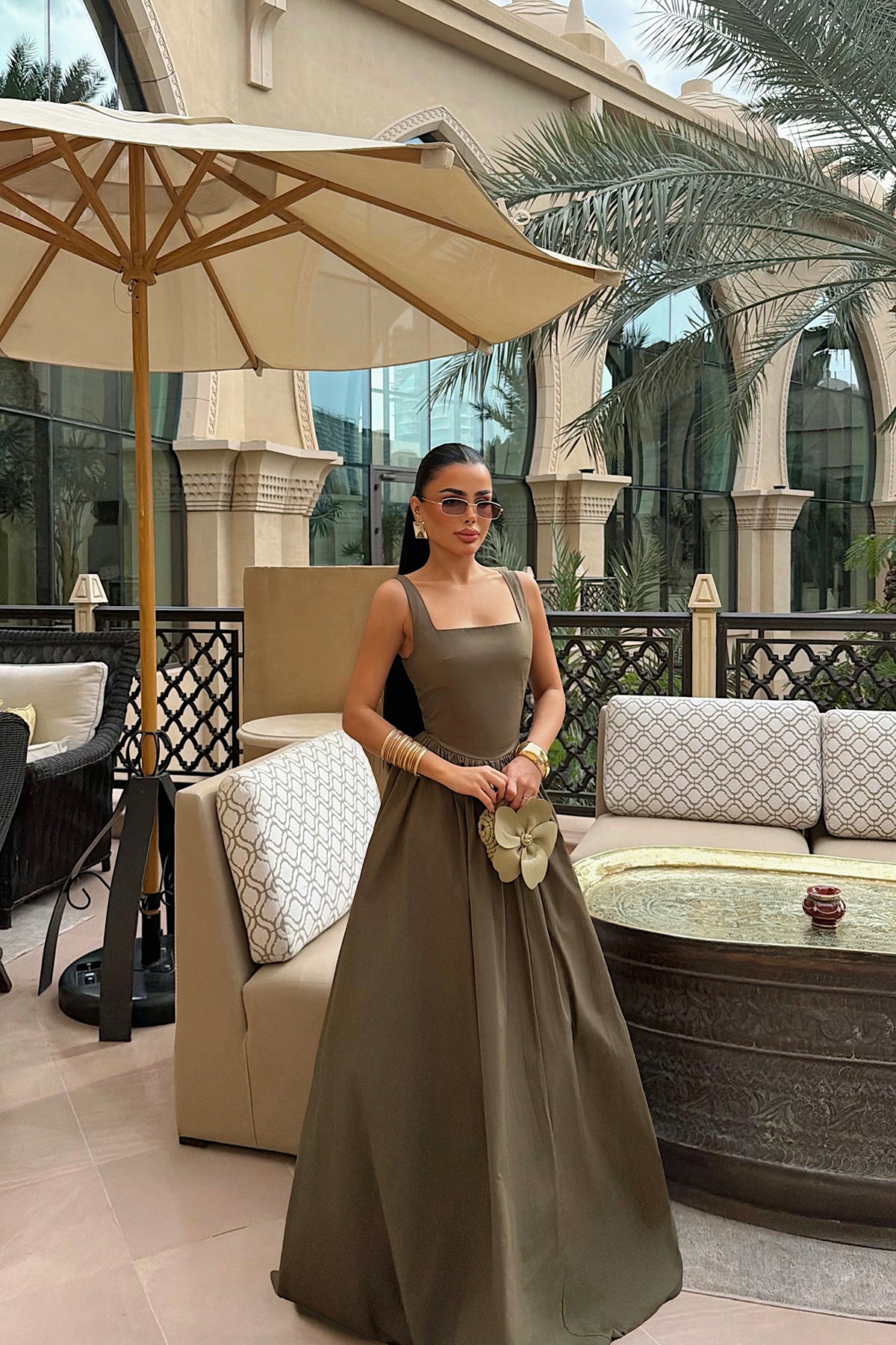 Khaki Strappy Long Dress