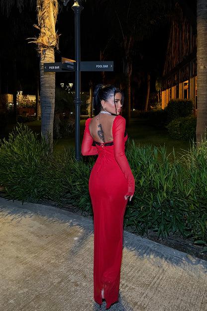 Red Back Lace Long Dress