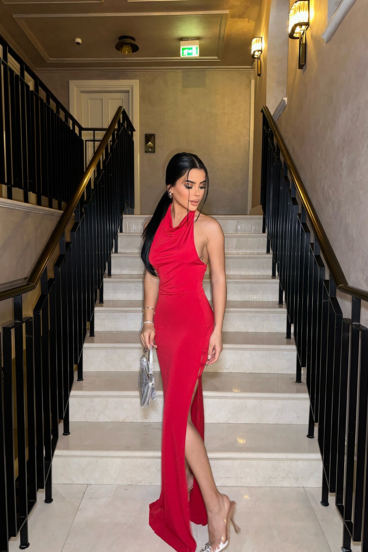 Red Strappy Long Dress