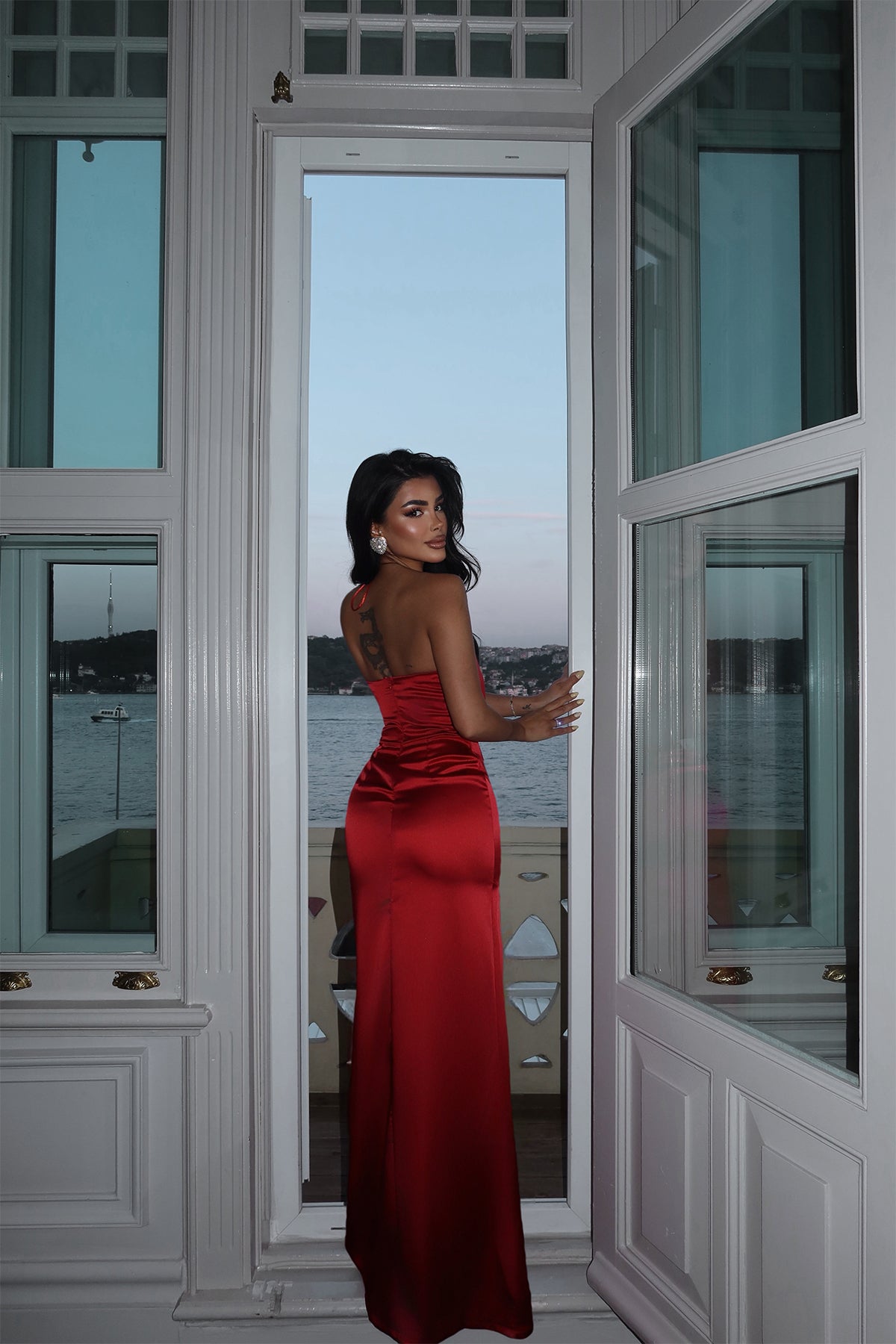 Kırmızı Dianeli Bağlamalı Elbise 12