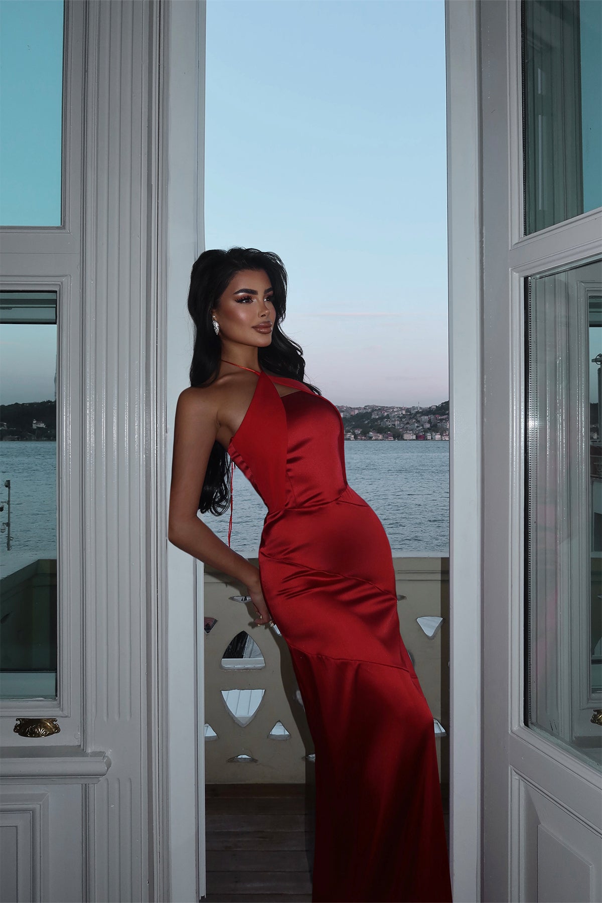 Kırmızı Dianeli Bağlamalı Elbise 16