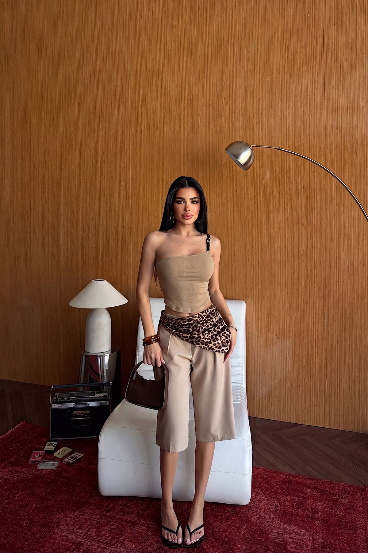 Krem Kemer Detay Straplez Crop Top 8