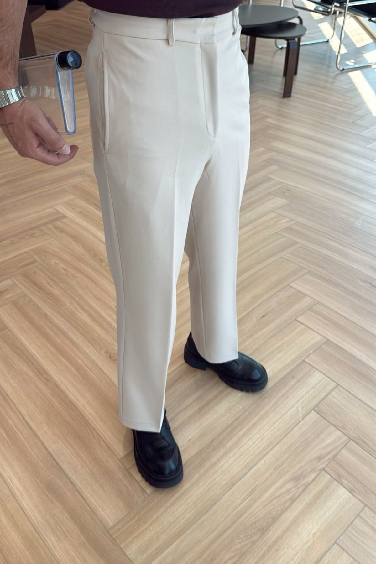 Krem Palazzo Yüksek Bel Pantolon 20