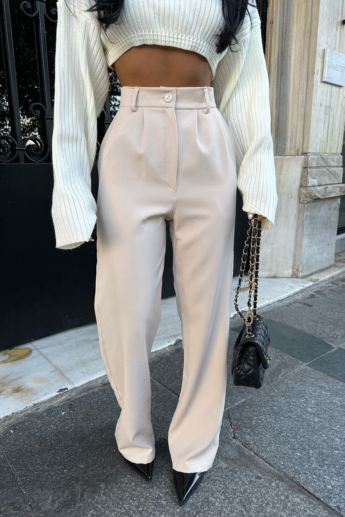 Cream High Waist Trousers