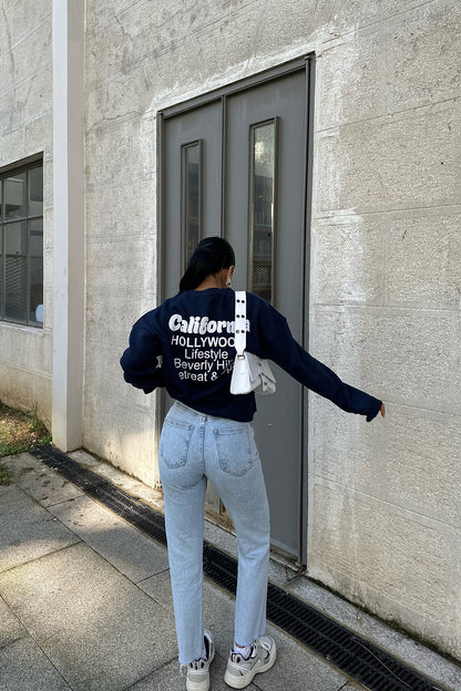 Navy Blue Sweat with Written on the Back