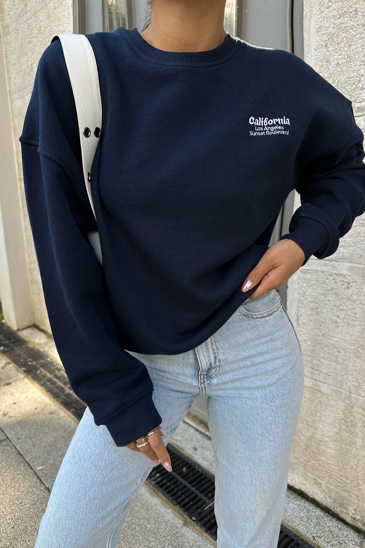 Navy Blue Sweat with Written on the Back