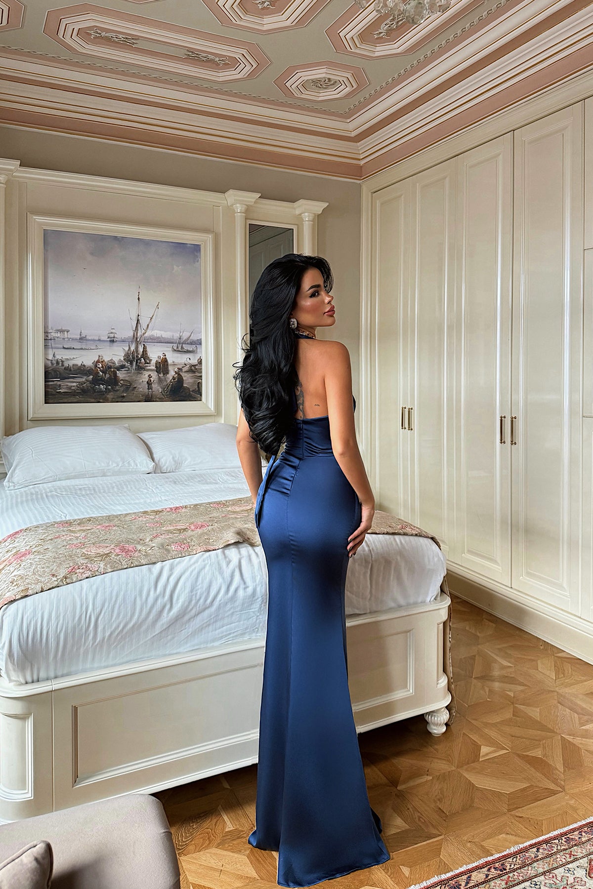 Lacivert Sartoria Bağlamalı Uzun Elbise 20