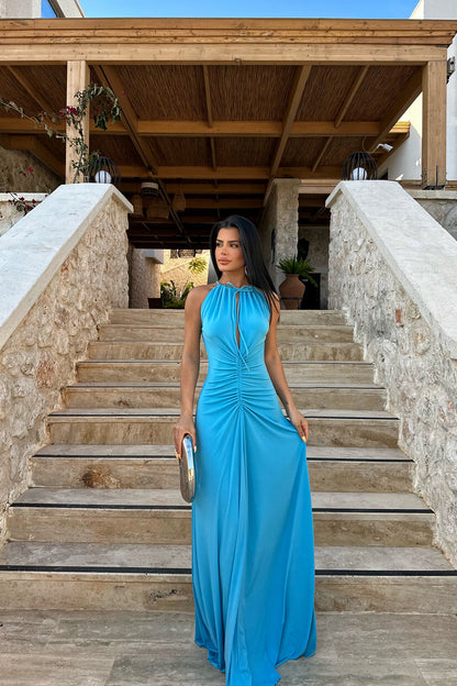 Blue Albertina Low-cut Long Dress