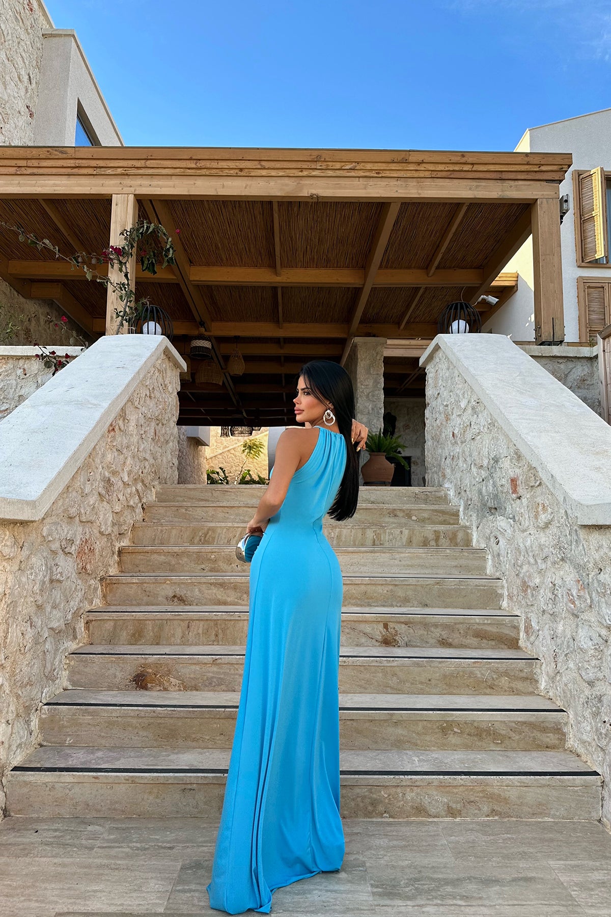 Blue Albertina Low-cut Long Dress