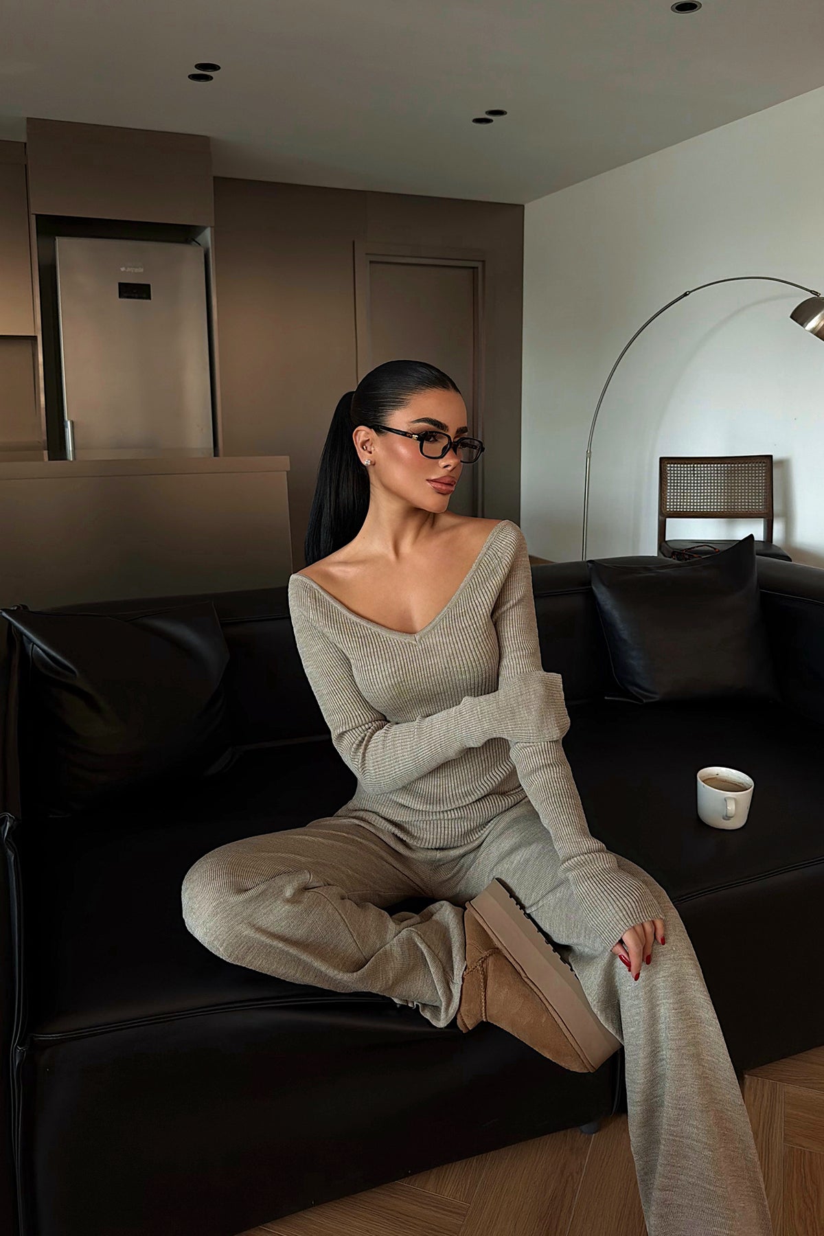 Mink Off-Shoulder Knit Set