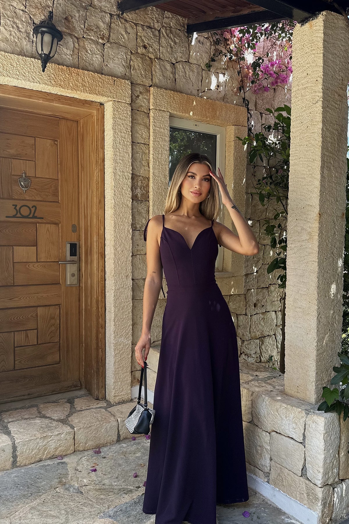 Purple Strapless Long Dress