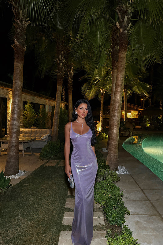 PURPLE MADELYN SHINY LONG DRESS