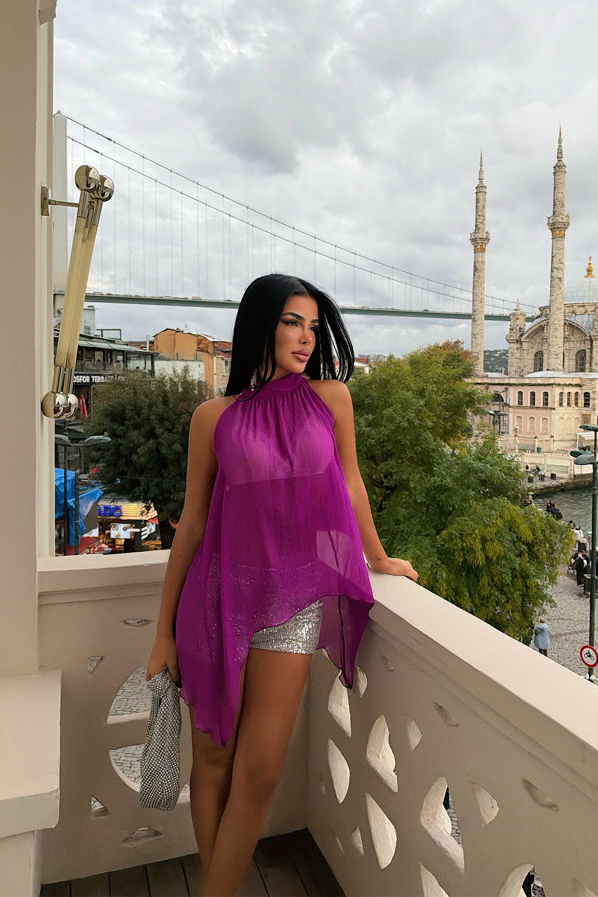 Mor Şifon Asimetrik Bluz 2