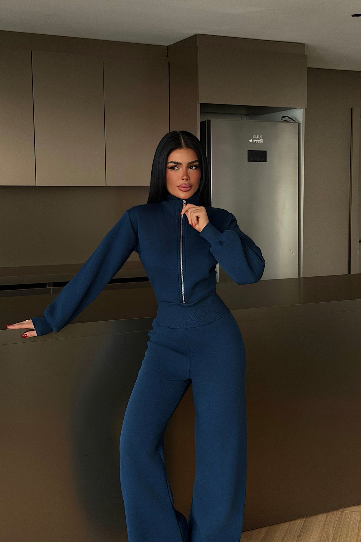 Navy Blue Zip-Up Jumpsuit