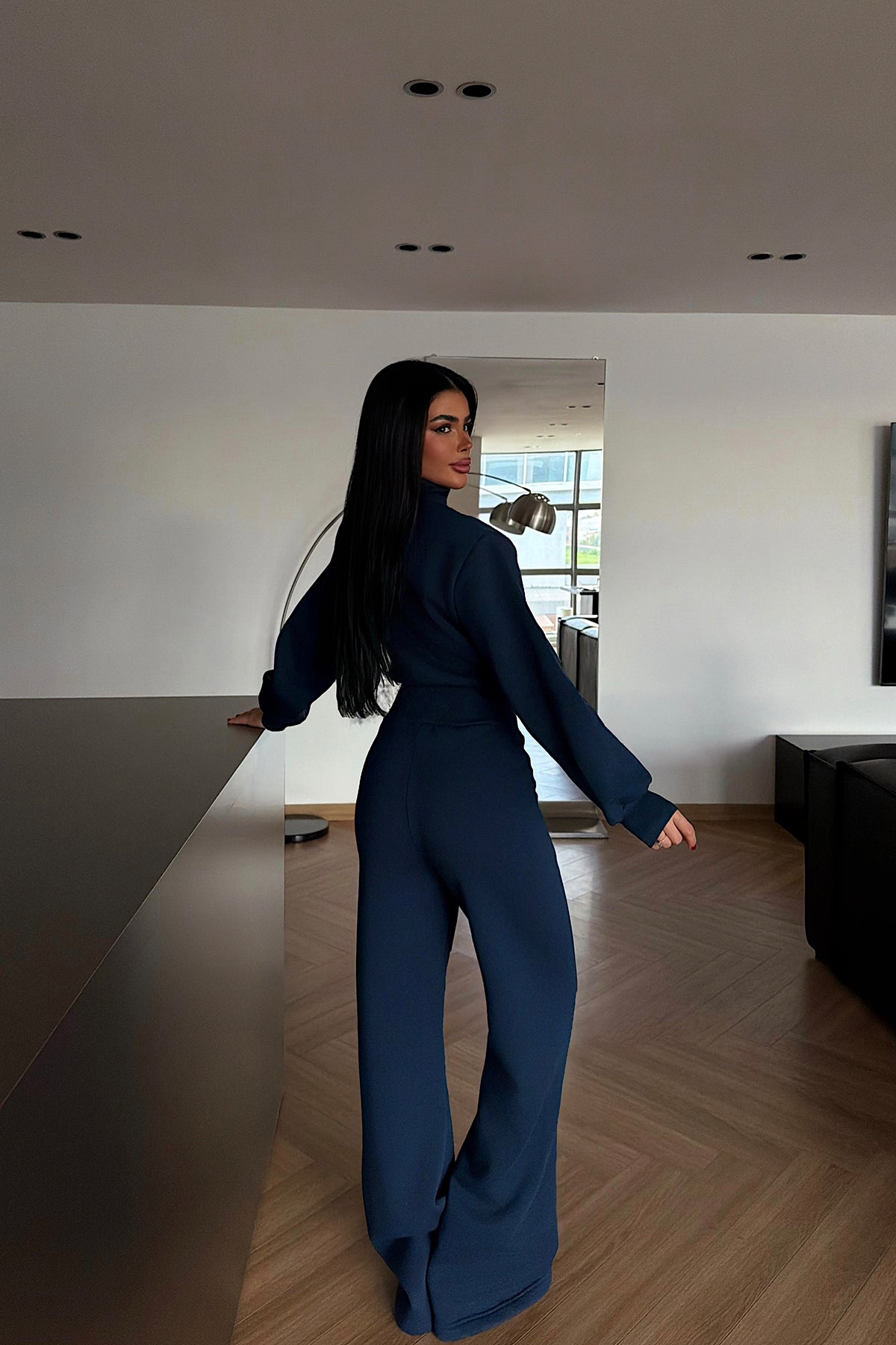 Navy Blue Zip-Up Jumpsuit