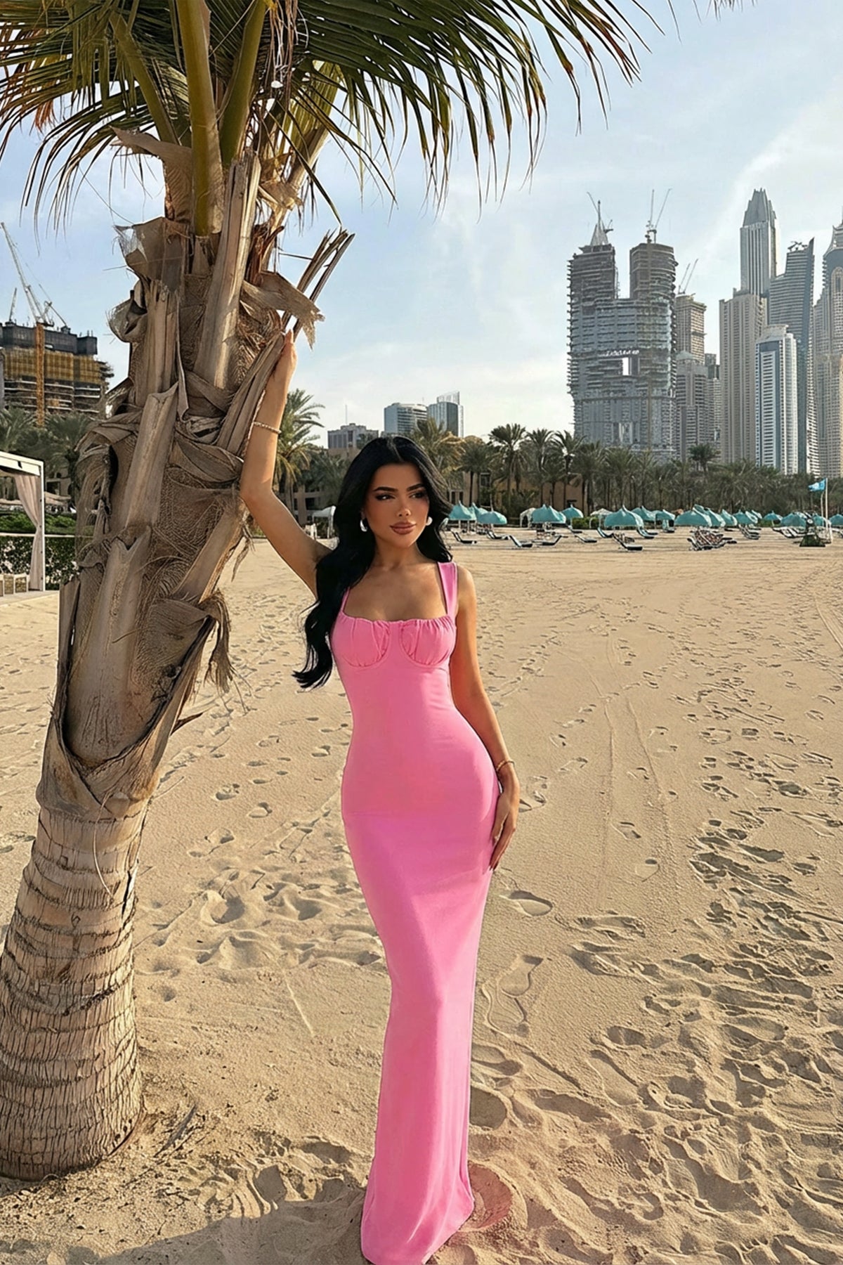 Pembe Shawly Uzun Elbise 4