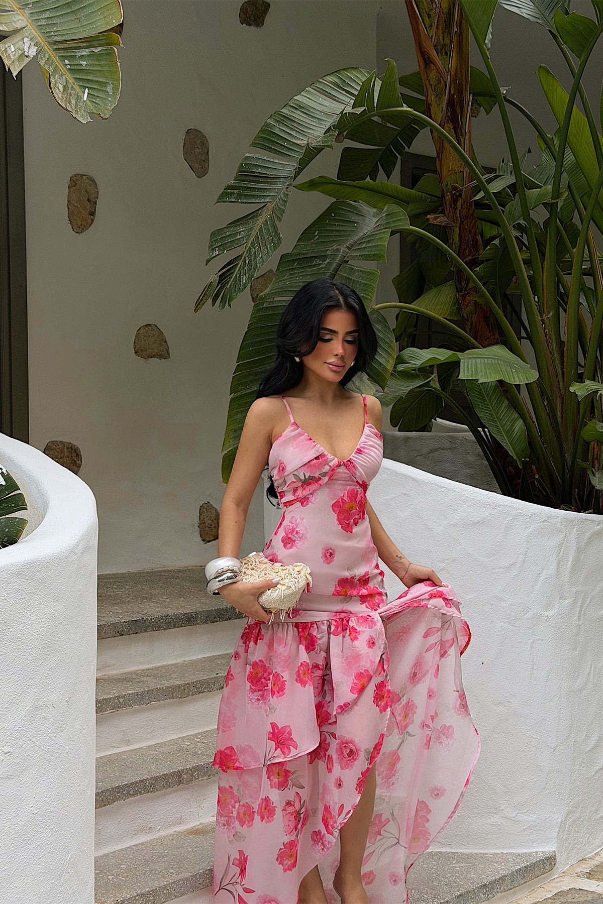 Pembe Askılı Uzun Elbise ATE5437 12