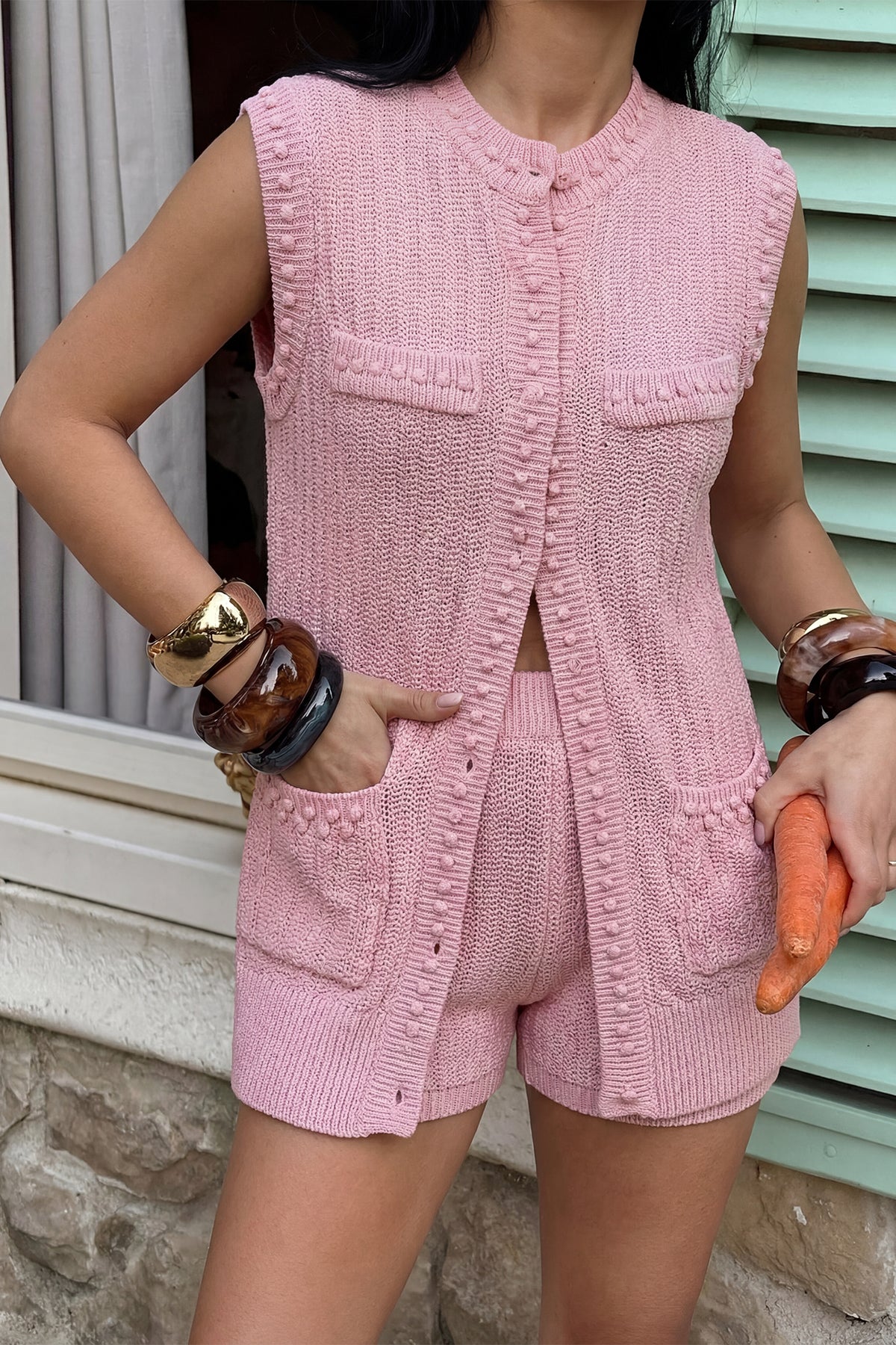 Pembe Alfie Mini Şortlu Triko Takım 8