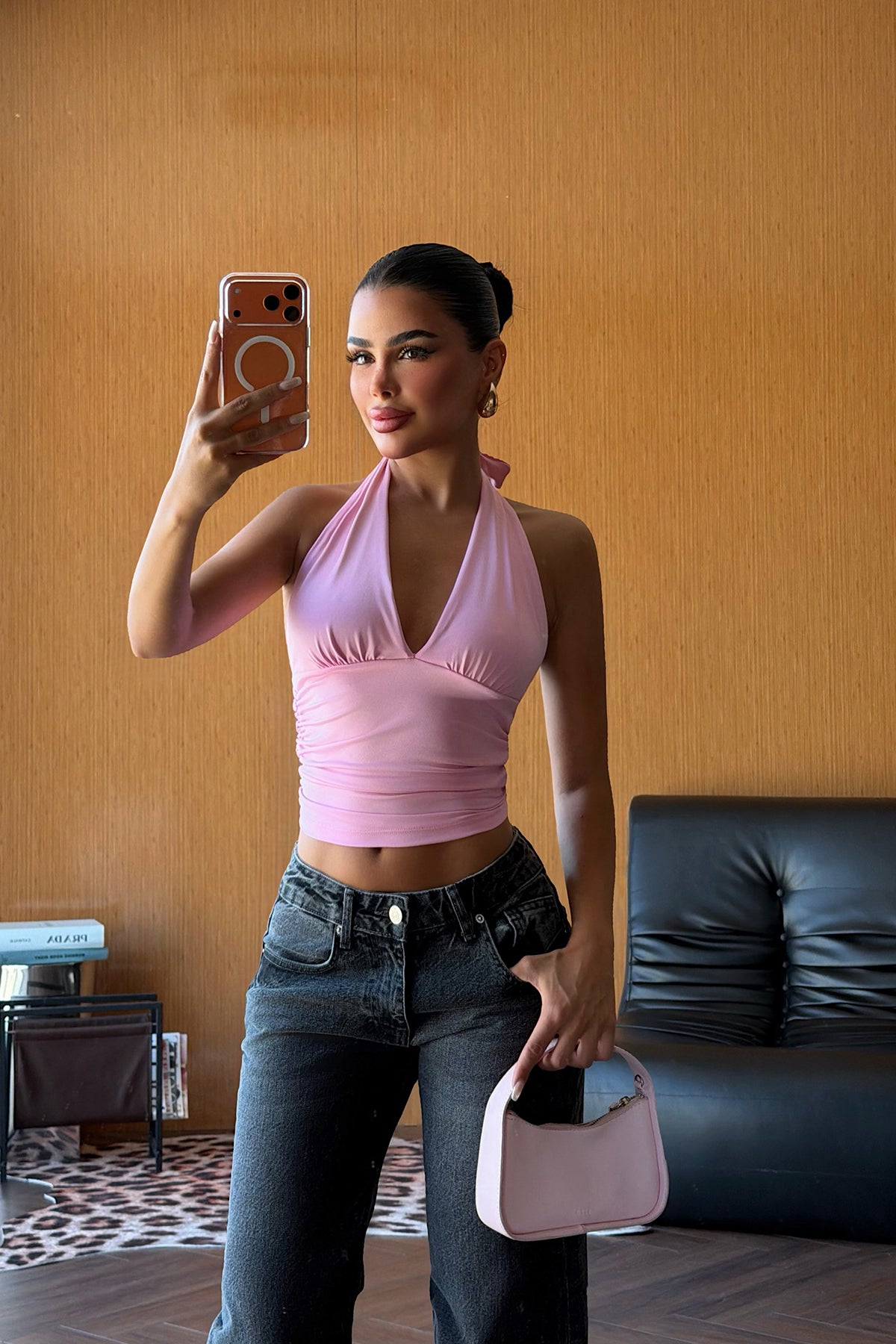Pembe Sırt Detay Crop Top ATE5865 4