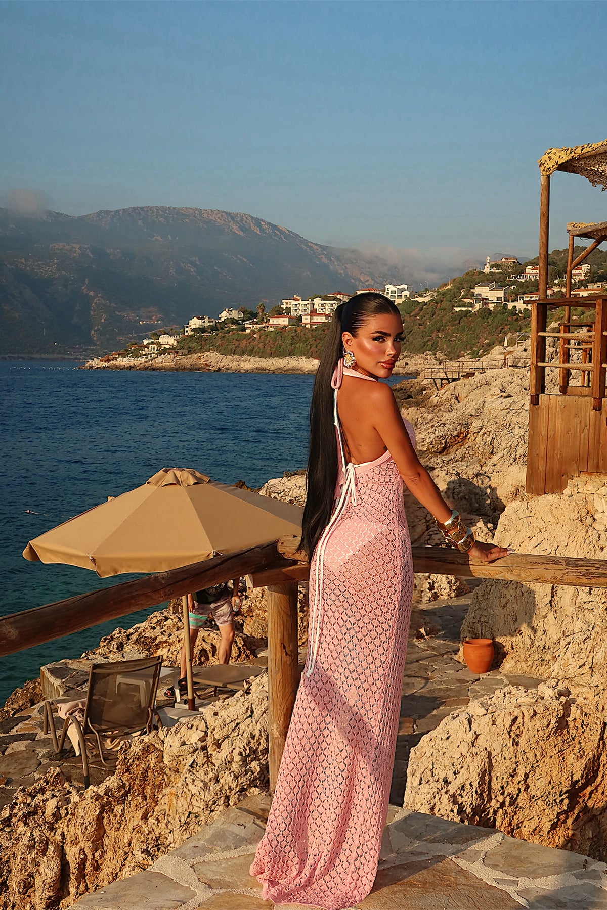 Renk: PEMBE | Pembe Sırt Detay Triko Elbise 4