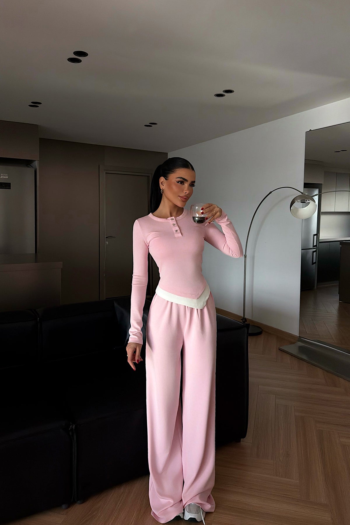 Powder Pink Buttoned Set
