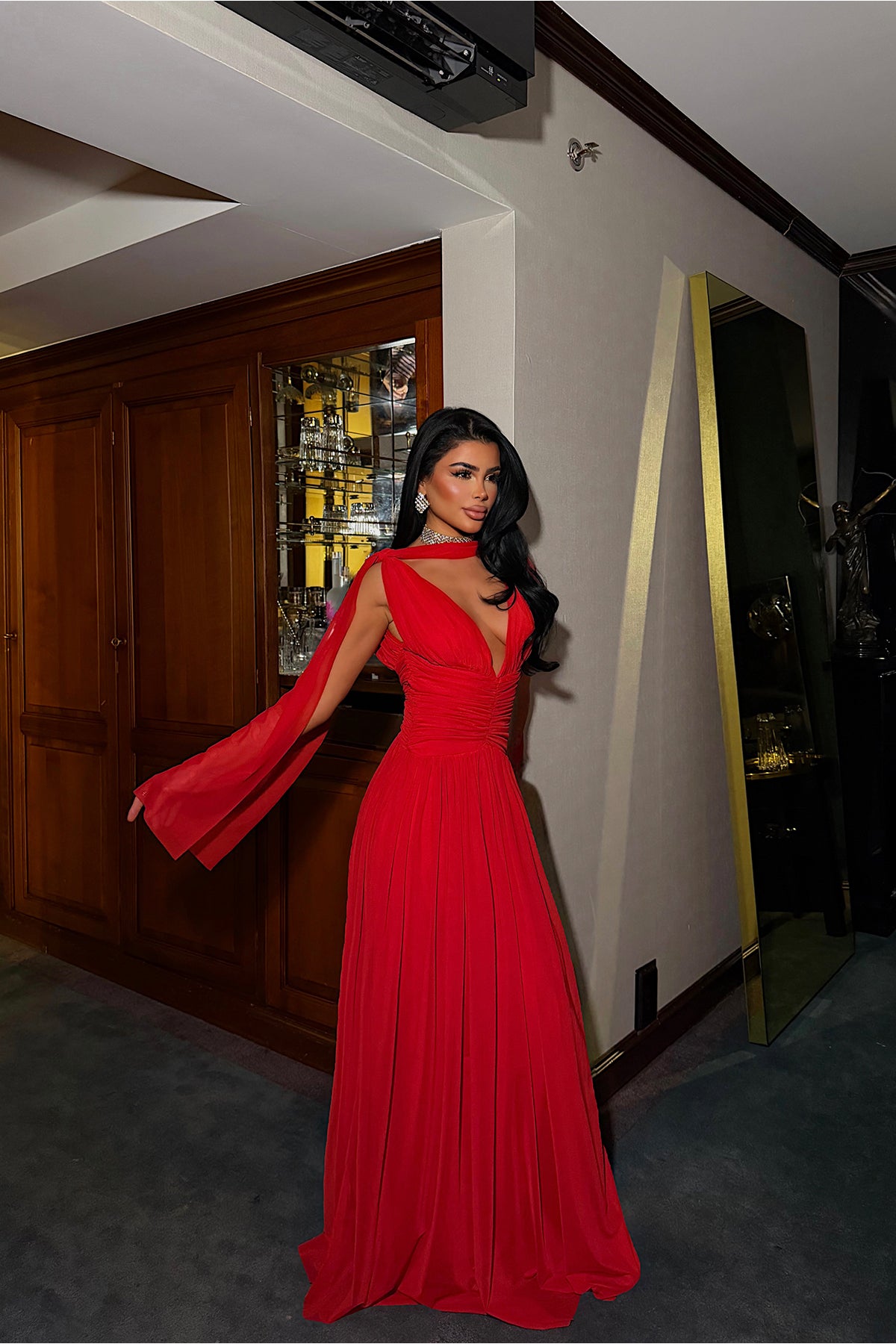 Red Ruched Detail Dress