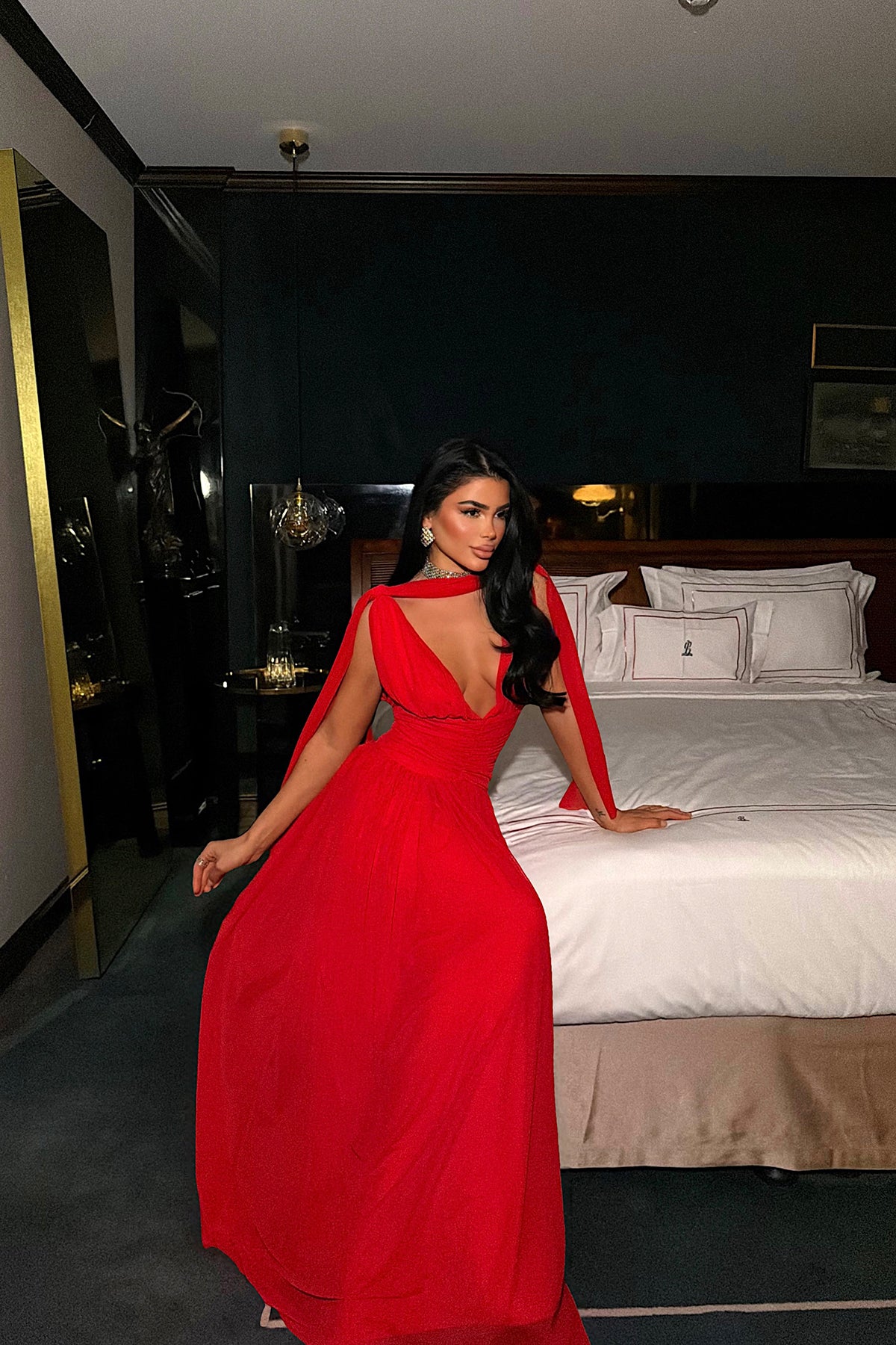 Red Ruched Detail Dress