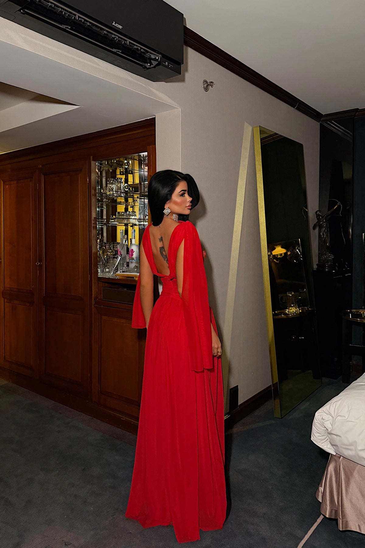 Red Ruched Detail Dress