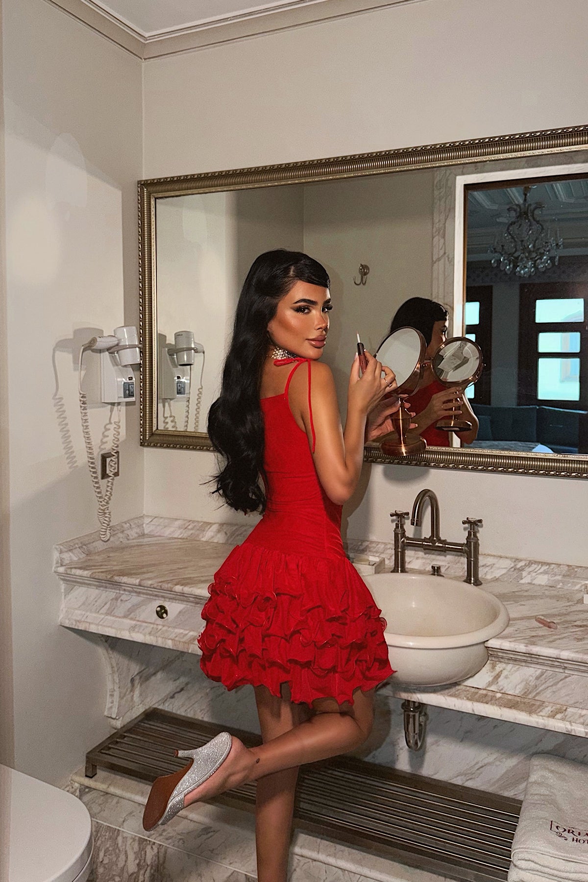 Red Strappy Ruffled Mini Dress
