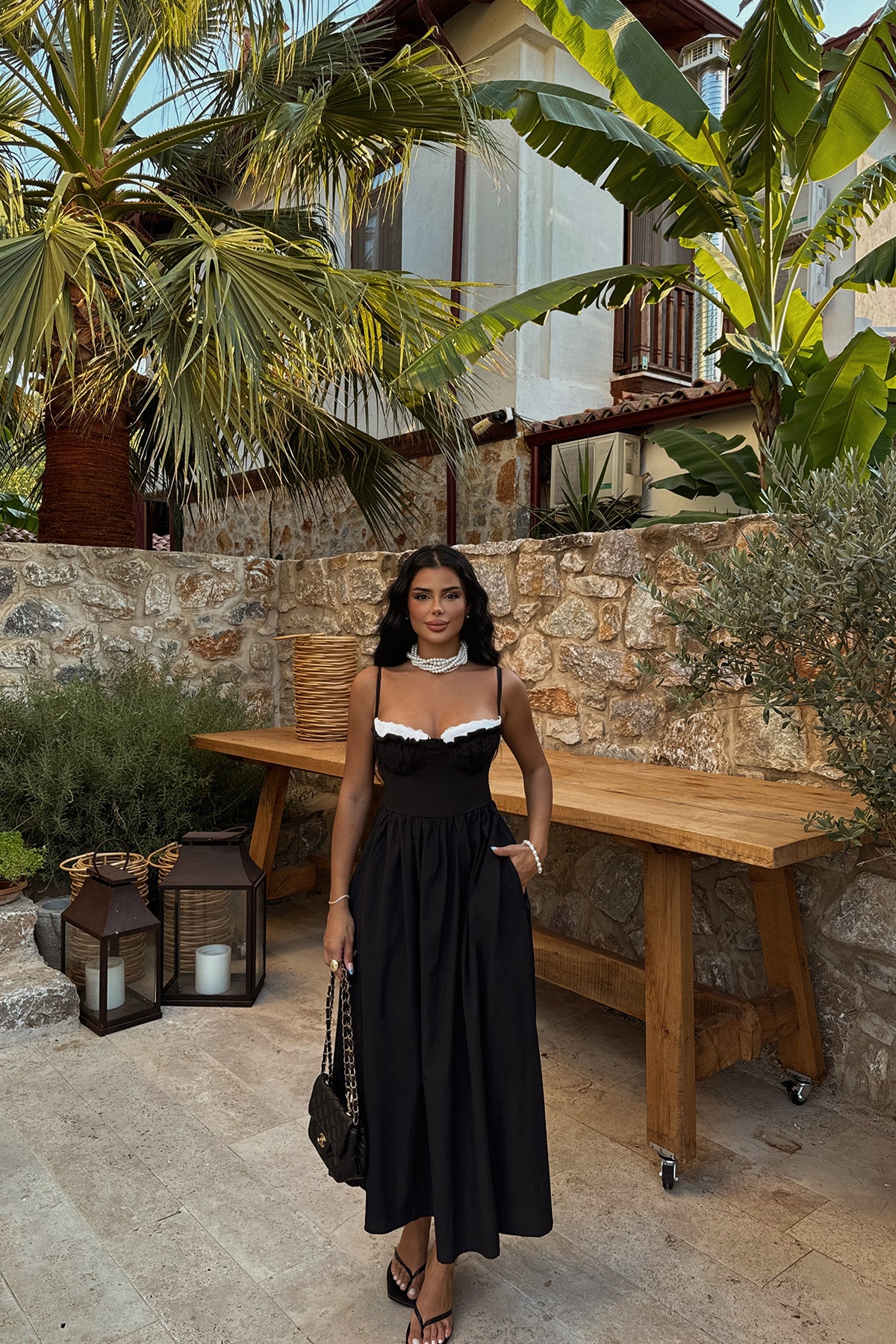 Siyah Madella Askılı Midi Elbise 20
