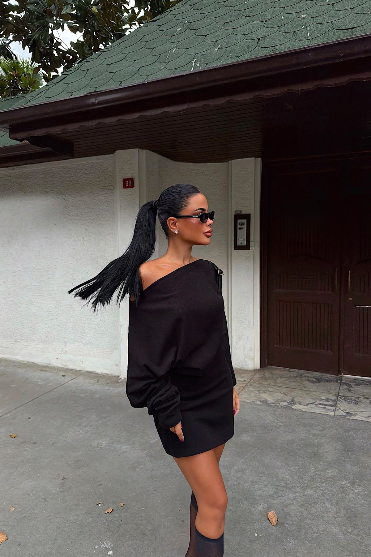 Siyah Basic Midi Elbise 16