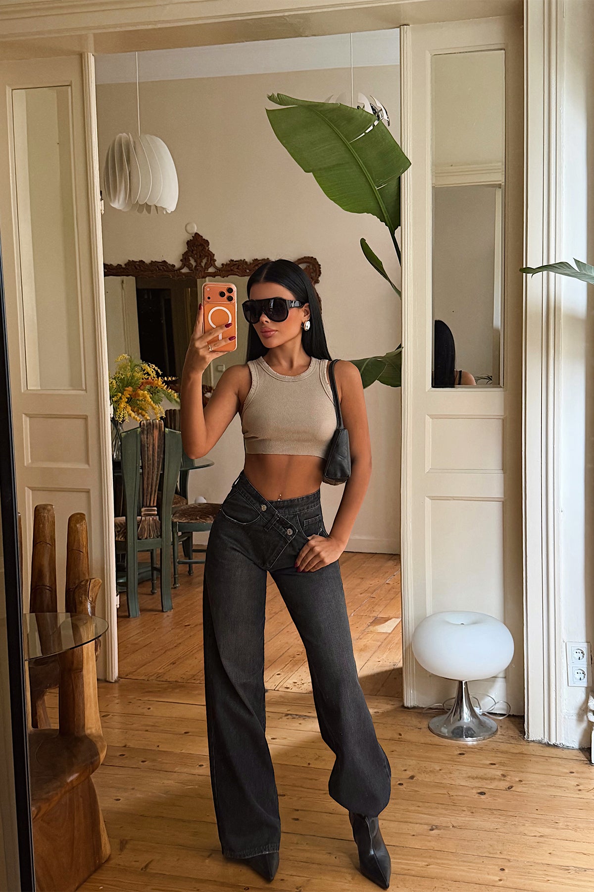 Siyah Çapraz Düğmeli Jean 2