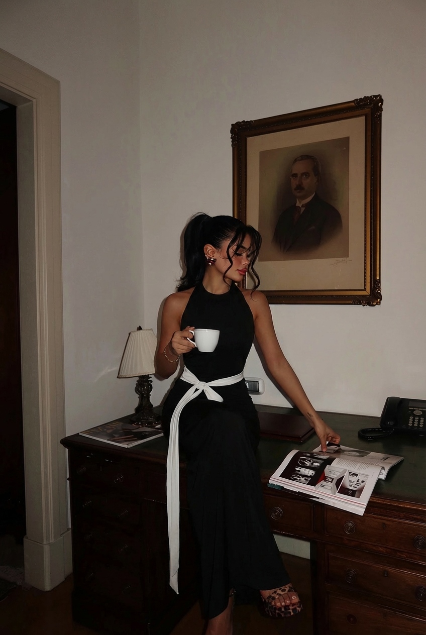 Siyah Giselle Fiyonk Detaylı Yırtmaçlı Elbise 12