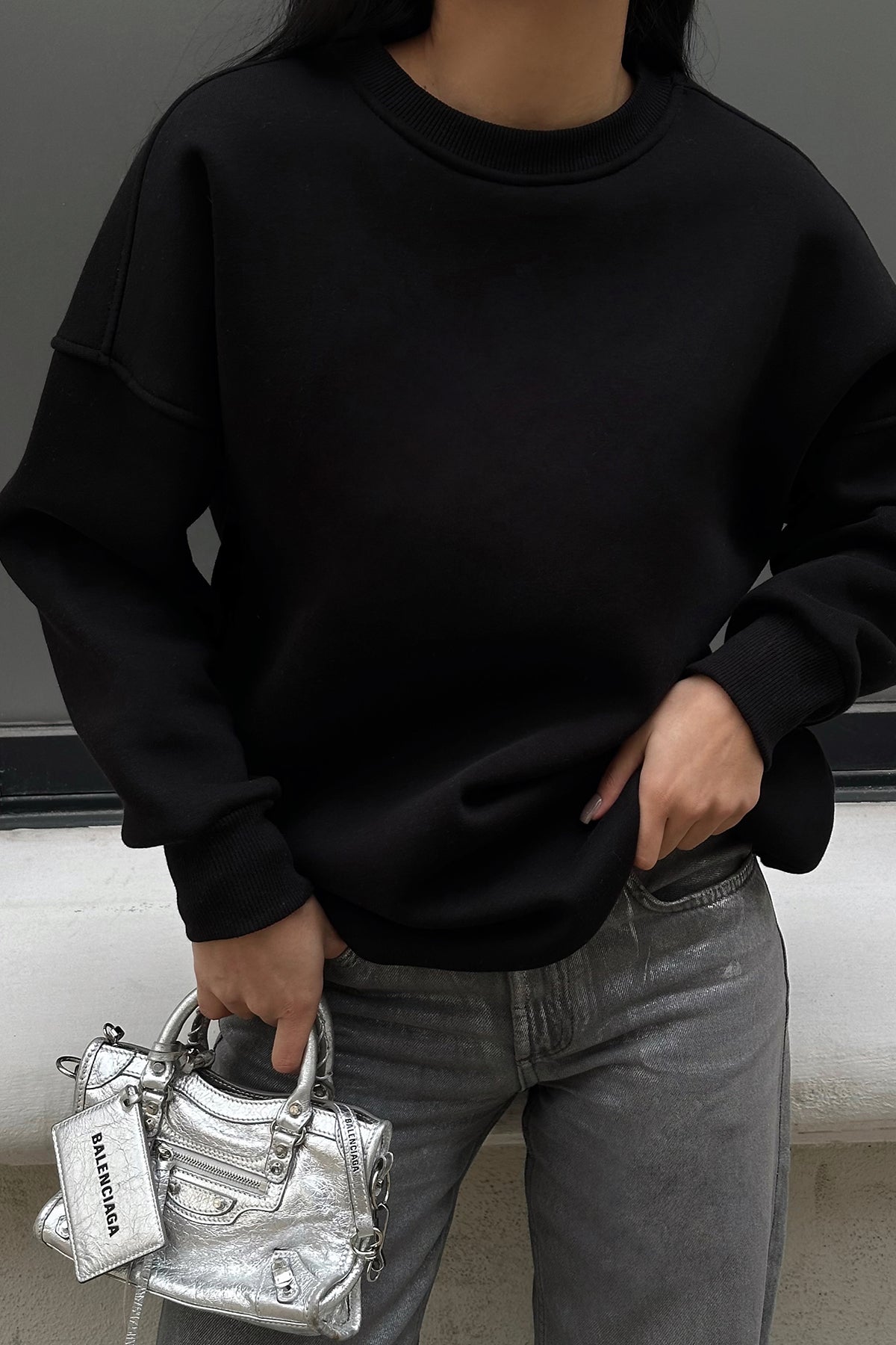 Black Oversize Back Printed Sweat