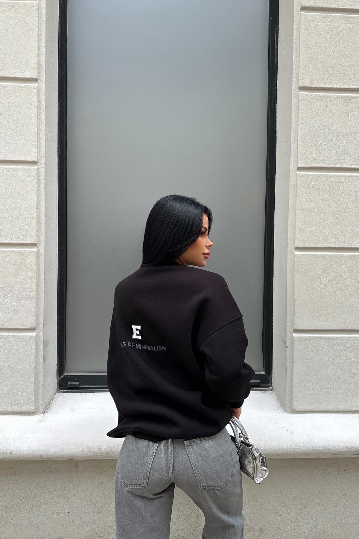 Black Oversize Back Printed Sweat