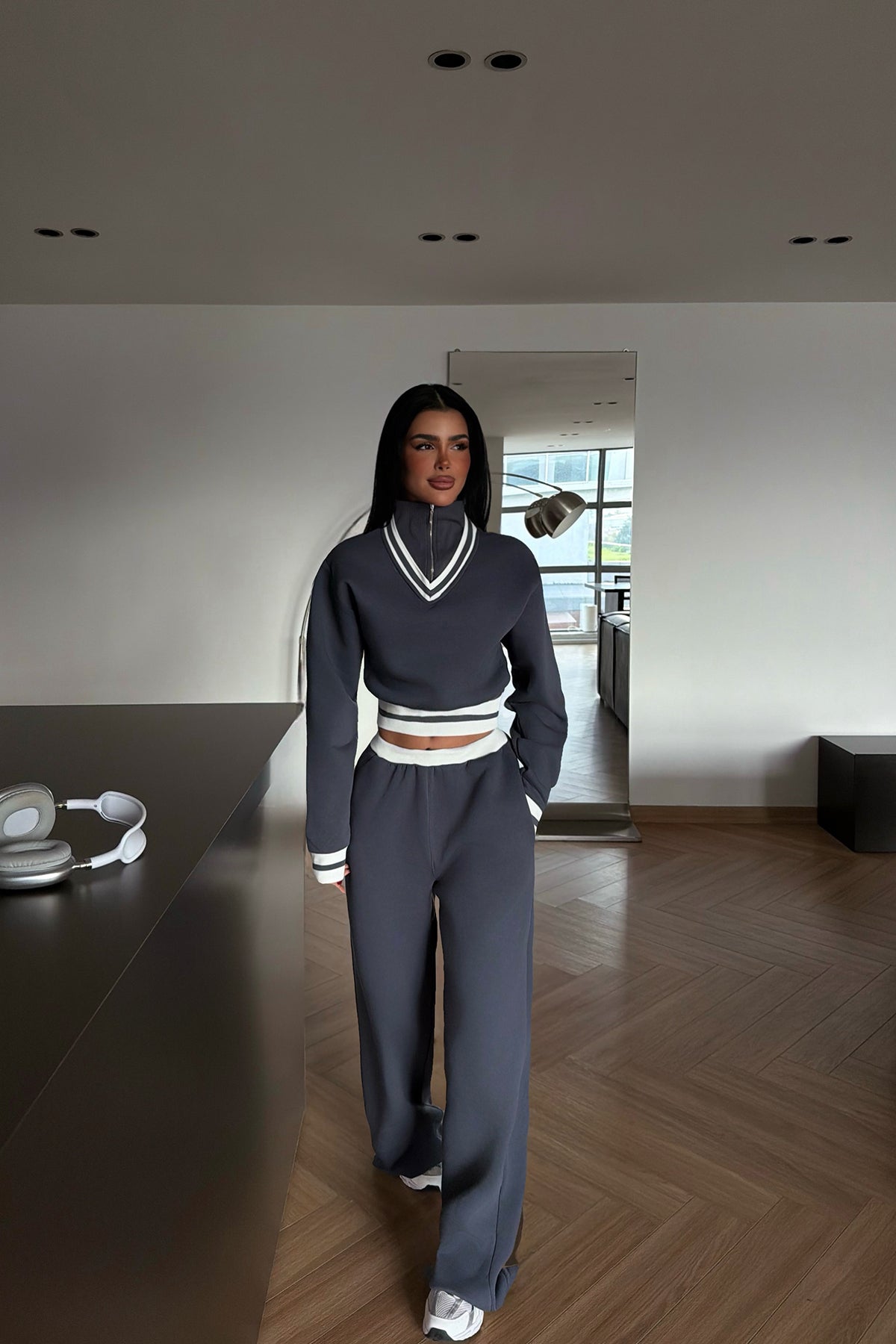 Smoke Grey Turtleneck Tracksuit Set