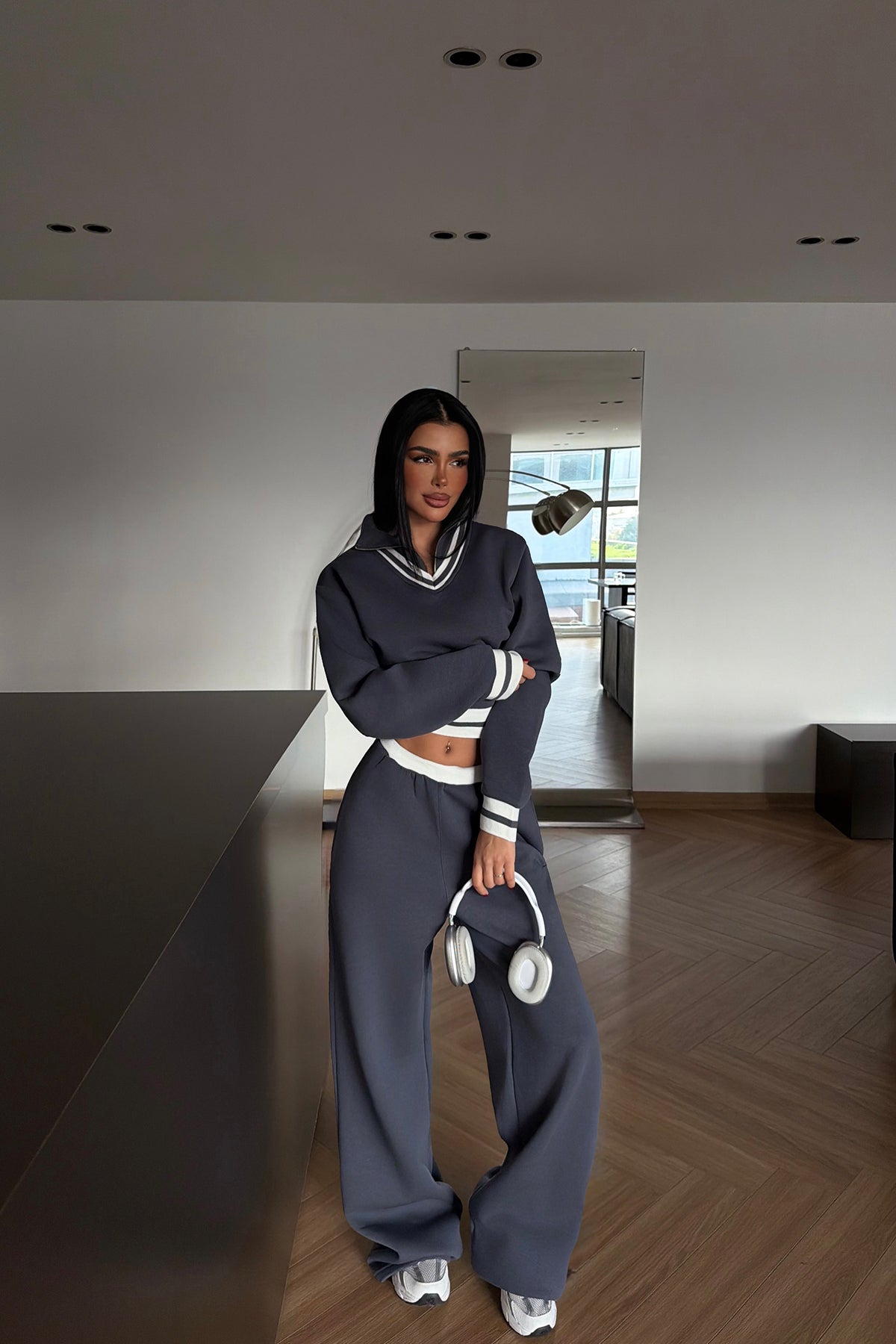 Smoke Grey Turtleneck Tracksuit Set