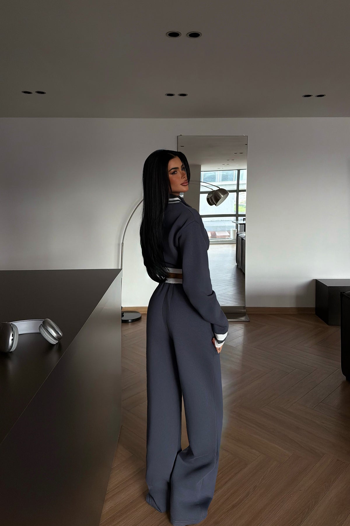 Smoke Grey Turtleneck Tracksuit Set